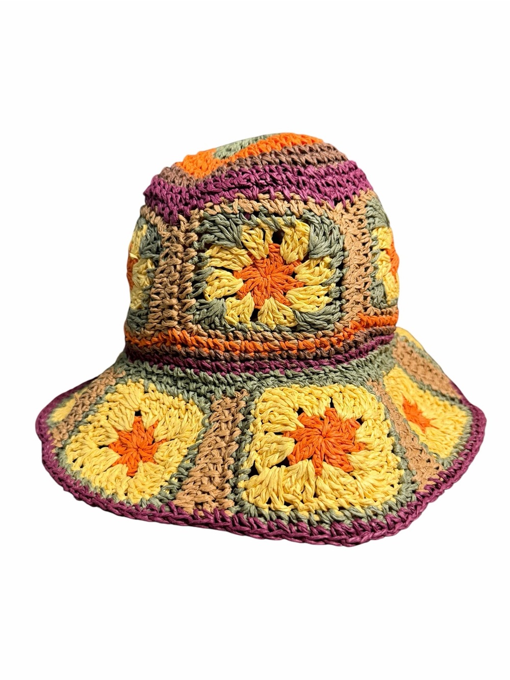 Peter Grimm Crochet Patchwork Sun Hat - Yellow, Orange & Green